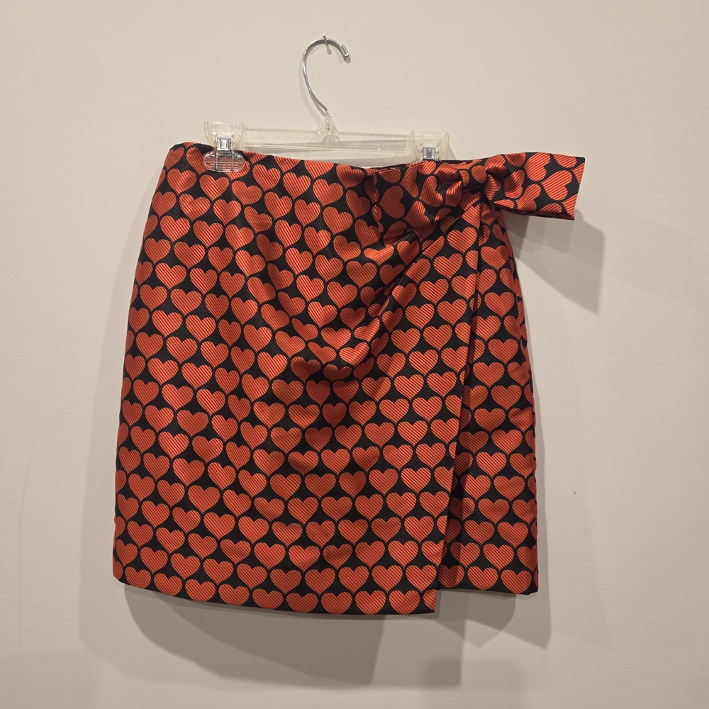J. Crew Black Mini Skirt with Red Heart Print